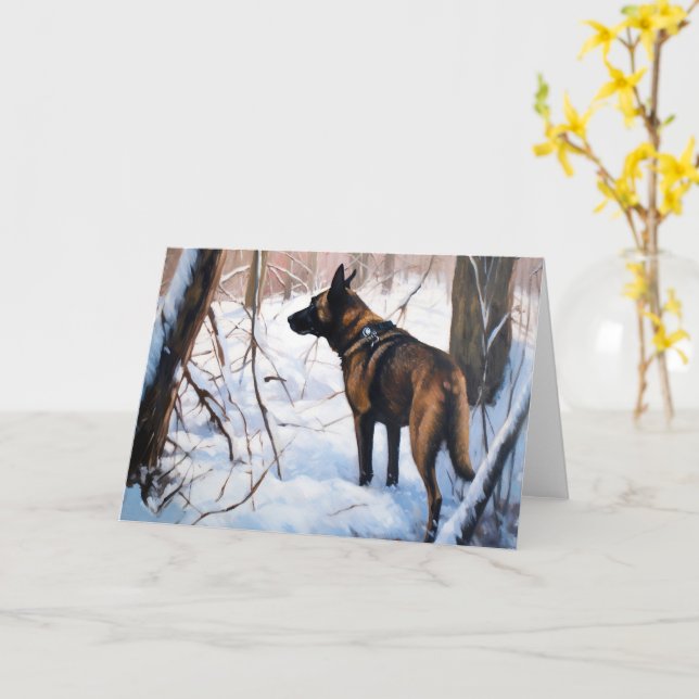 Cartão Malinois Belga Deixe Nevar Natal (Flor Amarela)