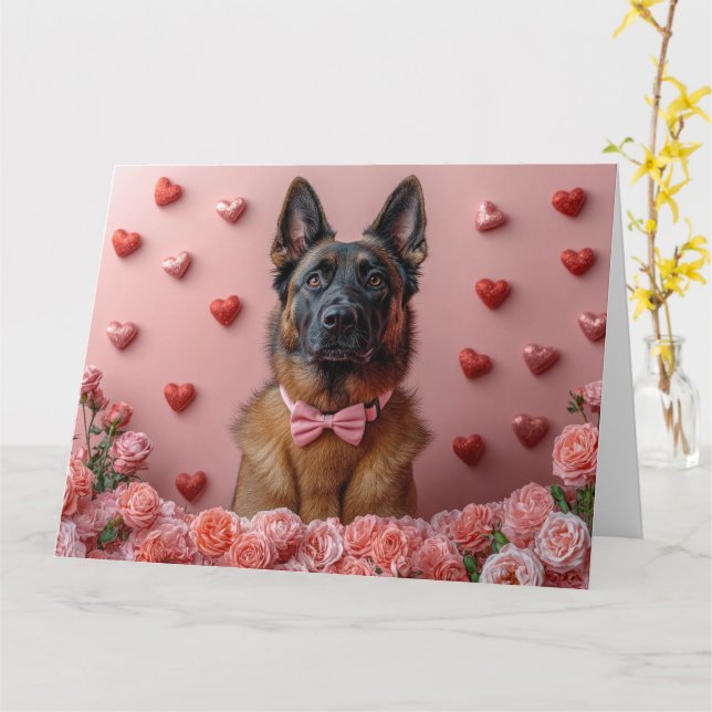 Cartão Malinois belgas com Rosas - Dia de os namorados (Flor Amarela)