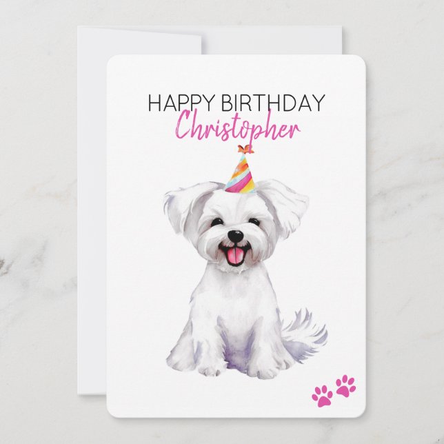 Cartão Maltês - Cão Personalizado Feliz Aniversário (Frente)