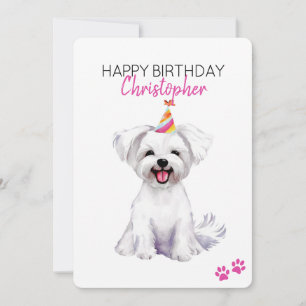 Cartão Maltês - Cão Personalizado Feliz Aniversário