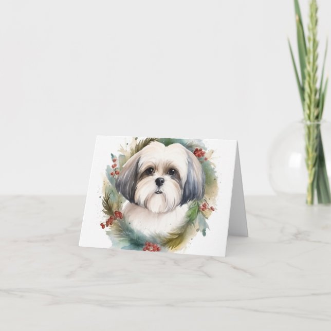 Cartão Malti Tzu Christmas Wreath Festivo Pup (Frente)