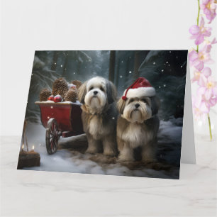 Cartão Malti tzu Snowy Sleigh Decoração de Natal