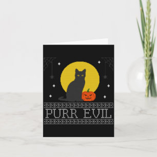 Cartão Malvado Ronronar _ Gato Preto de Halloween Engraça