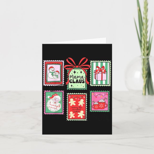 Cartão Mama Claus Christmas Mom Stamp Bow Pajama Matching (Frente)