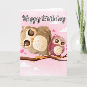 Cartão Mama Coruja e Bebê adoráveis   Feliz aniversário