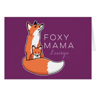 Cartão Mama Foxy Fox vermelho com o filhote de cachorro,