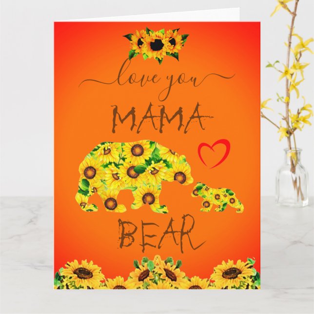 Cartão MAMA Personalizada BEAR Girassol Mãe Aniversário D (Flor Amarela)