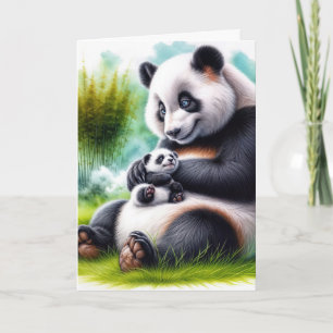 Cartão Mamãe Panda Ursa De Aniversário Com O Cubo