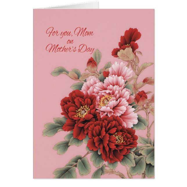 Cartão Mamãe Peonies Dias de as mães (Frente)