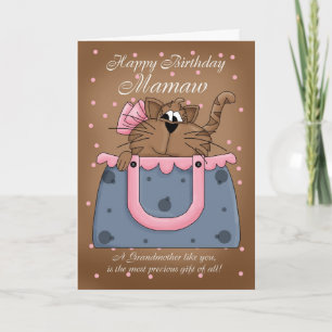 Cartão Mamaw Birthday Card - Purse Pet Cat