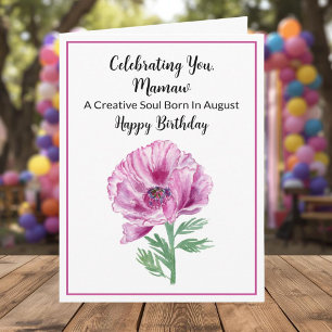 Cartão Mamaw Feliz Aniversário de Agosto Roxo Papoula