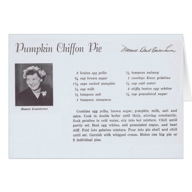 Cartão Mamie Eisenhower Pumpkin Chiffon Pie receitas (Frente Horizontal)