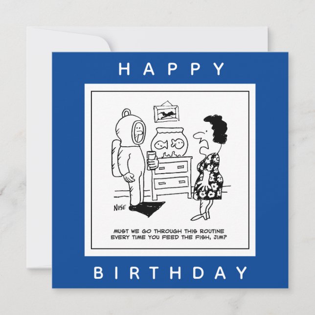 Cartão Man Dons Scuba Mergulhando em um cartoon de peixe  (Frente)