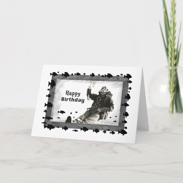 Cartão Man Ice Fish, Aniversário (Frente)