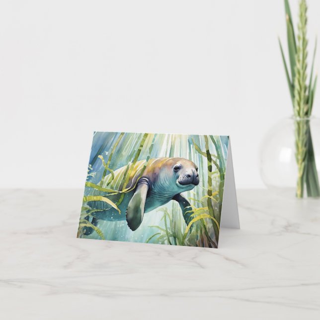 Cartão Manatee Watercolor Stationery (Frente)