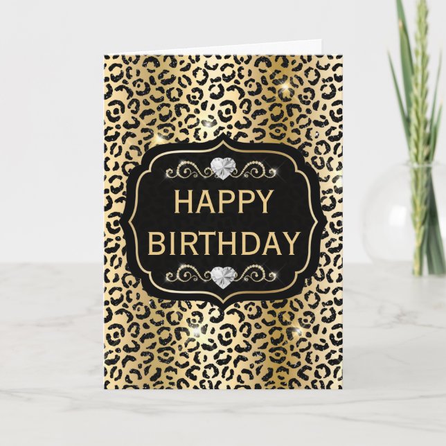 Cartão Manchas de leopardo elegantes em preto e dourado b (Frente)