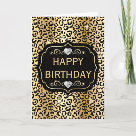 Cartão Manchas de leopardo elegantes em preto e dourado b