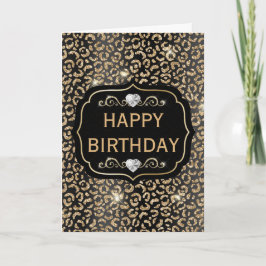 Cartão Manchas de leopardo elegantes em preto e dourado b