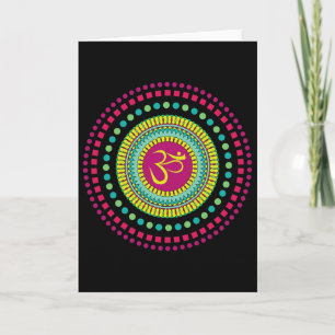 Cartão Mandala Espiritual Yoga Símbolo Om Rosa e Verde Je