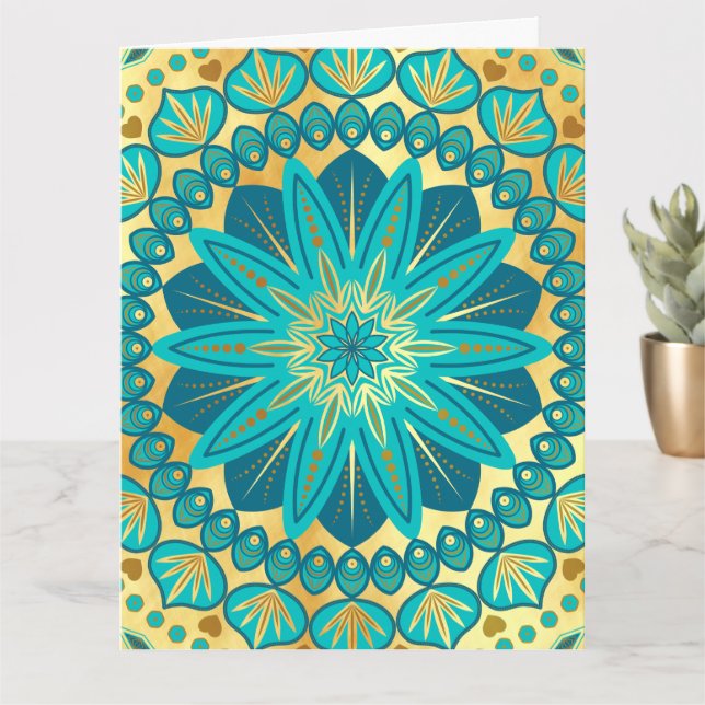 Cartão Mandala Flor de Ouro Azul (Planta pequena)