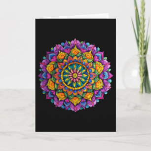 Cartão Mandala Floral Zen Vibrante Padrão Circular