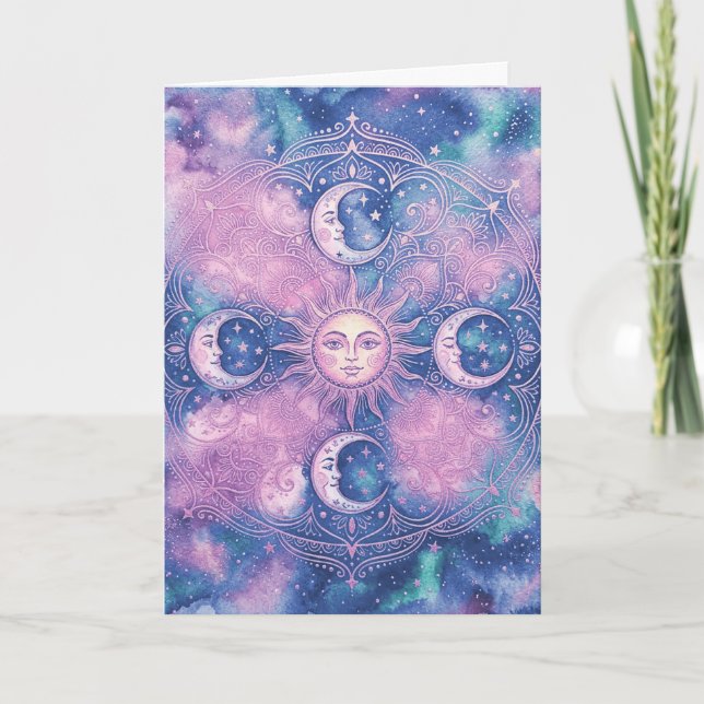 Cartão Mandala Galáxia Nebulosa do Sol e da Lua Celeste (Frente)