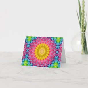 Cartão Mandalá Tie-Dye Arco-Íris com Simetria Vibrante