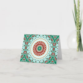 Cartão Mandalas de Natal em Vermelho, Verde e Azul Gélido