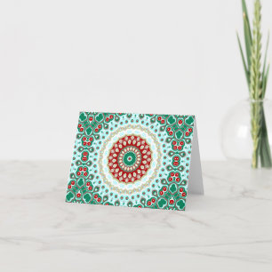 Cartão Mandalas de Natal em Vermelho, Verde e Azul Gélido