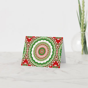 Cartão Mandalas de Natal em Vermelho, Verde e Dourado Que