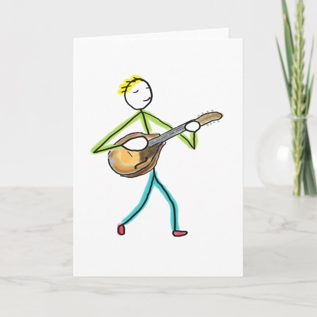 Cartão Mandolin Playing Stickman (Frente)
