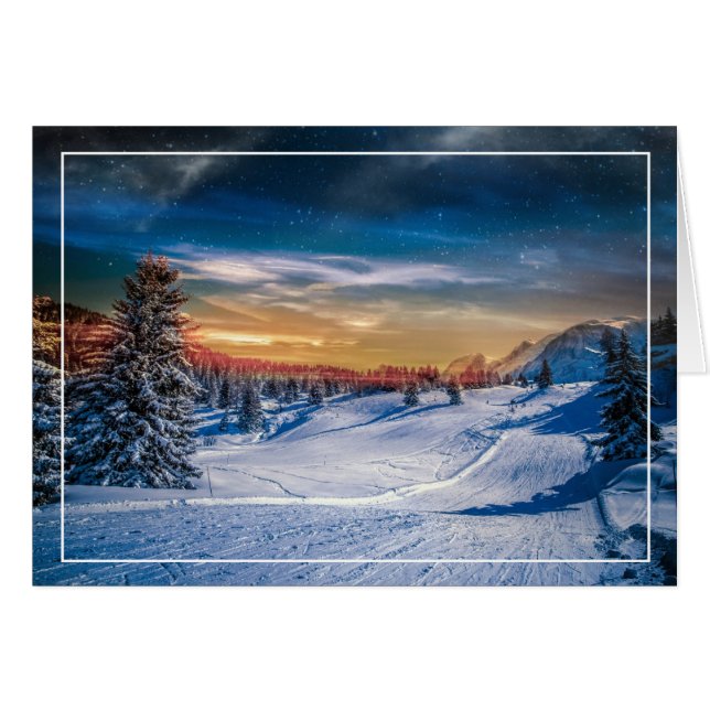 Cartão Manhã de Natal - Esqui (Frente horizontal)