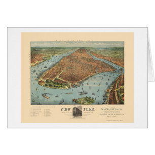 Cartão Manhattan, mapa panorâmico de NY - 1879