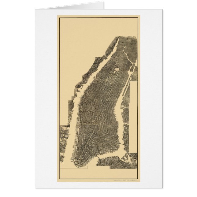 Cartão Manhattan, mapa panorâmico de NY - 1900 (Frente)