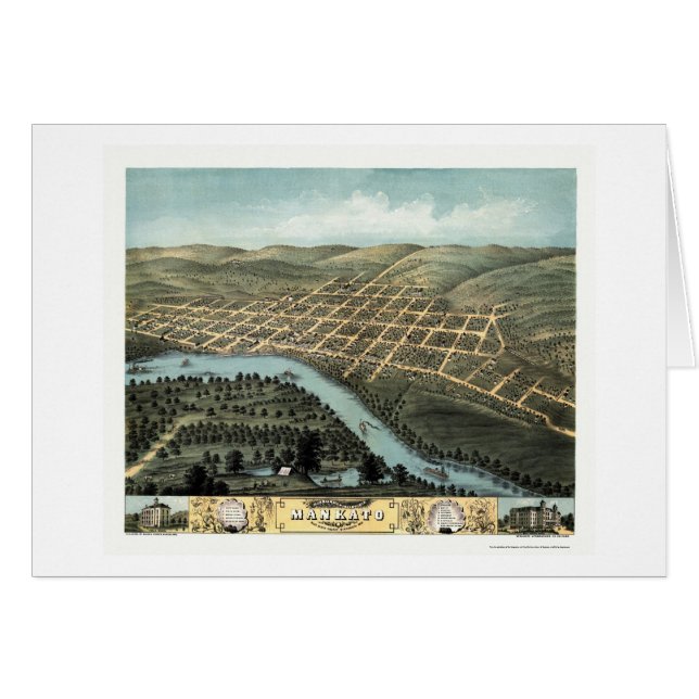 Cartão Mankato, mapa panorâmico do manganês - 1870 (Frente Horizontal)