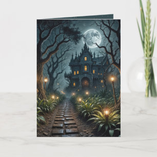 Cartão Mansão Assombrada de Halloween ao Luar
