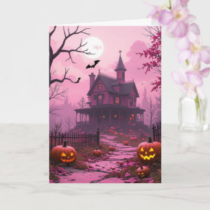 Cartão Mansão de halloween fúcsia