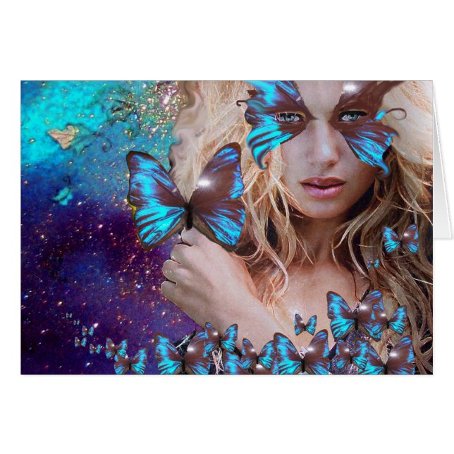 CARTÃO MANTEIGA AZUL EM ESPUMANTES VERDES DOURADOS TEAIS (Frente Horizontal)