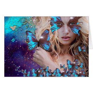 CARTÃO MANTEIGA AZUL EM ESPUMANTES VERDES DOURADOS TEAIS