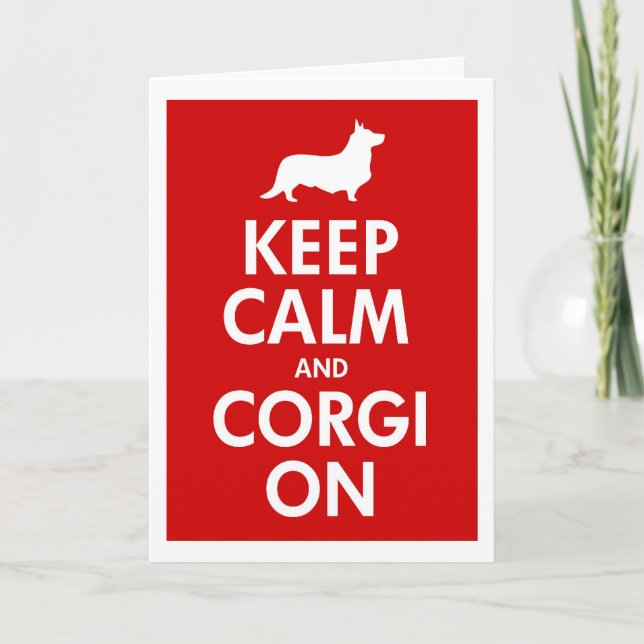 Cartão Mantenha a calma & o Corgi no casaco de lã (Frente)
