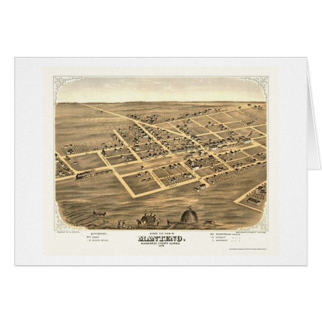 Cartão Manteno, mapa panorâmico do IL - 1869 (Frente Horizontal)
