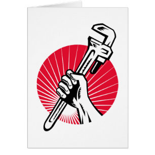 Cartão Mão do canalizador que guardara o woodcut da chav