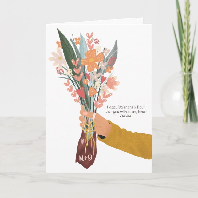 Cartão Mão segurando buquê floral do dia dos namorados 2  (Frente)