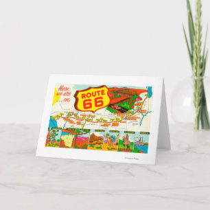 Cartão Map of Route 66 from Los Angeles to Chicago