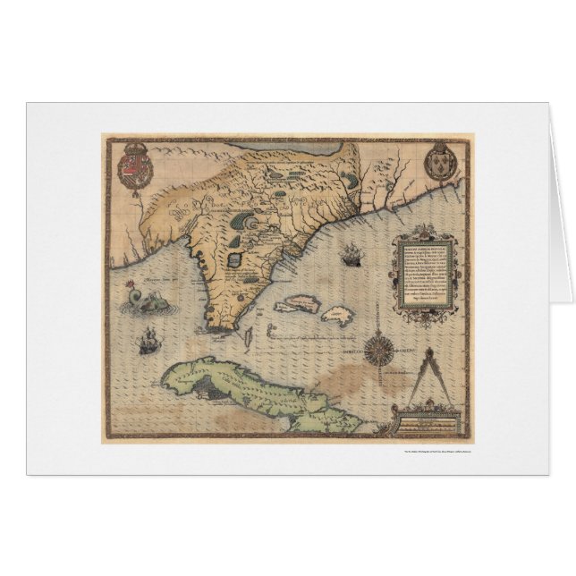 Cartão Mapa 1591 de Cuba & de Florida (Frente Horizontal)