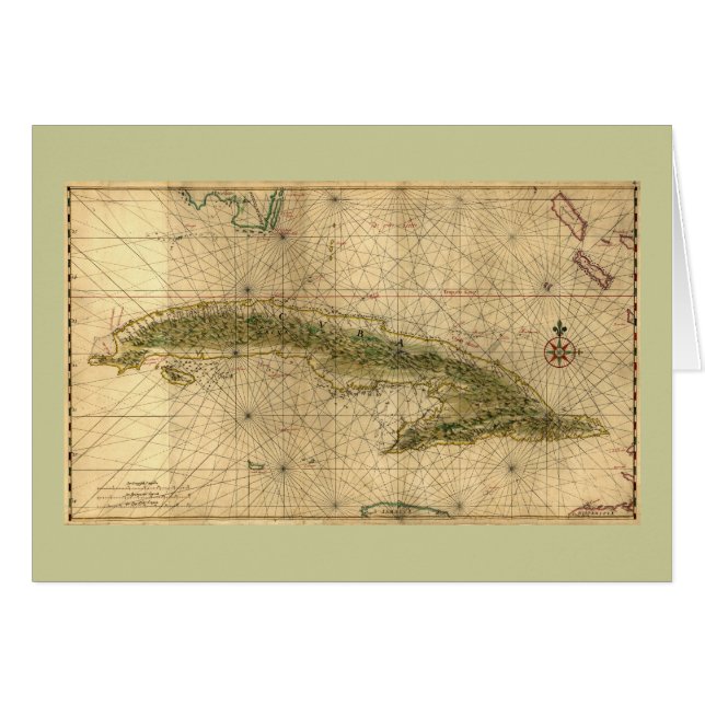 Cartão Mapa 1639 histórico de Cuba por Joana Vinckeboons (Frente Horizontal)