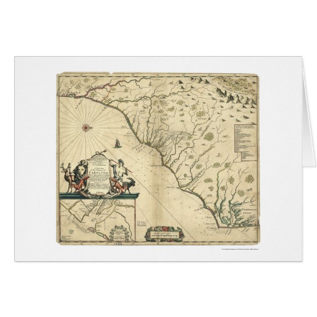 Cartão Mapa 1650 do país de Carolina (Frente Horizontal)