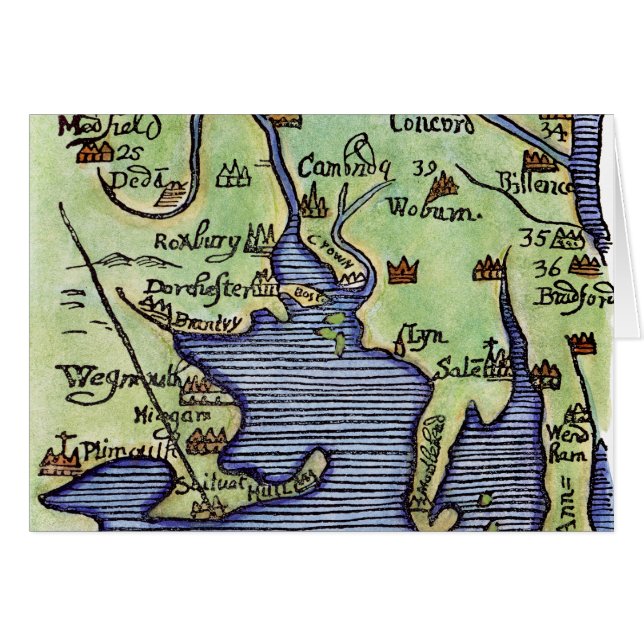 CARTÃO MAPA 1677 DE NOVA INGLATERRA (Frente Horizontal)
