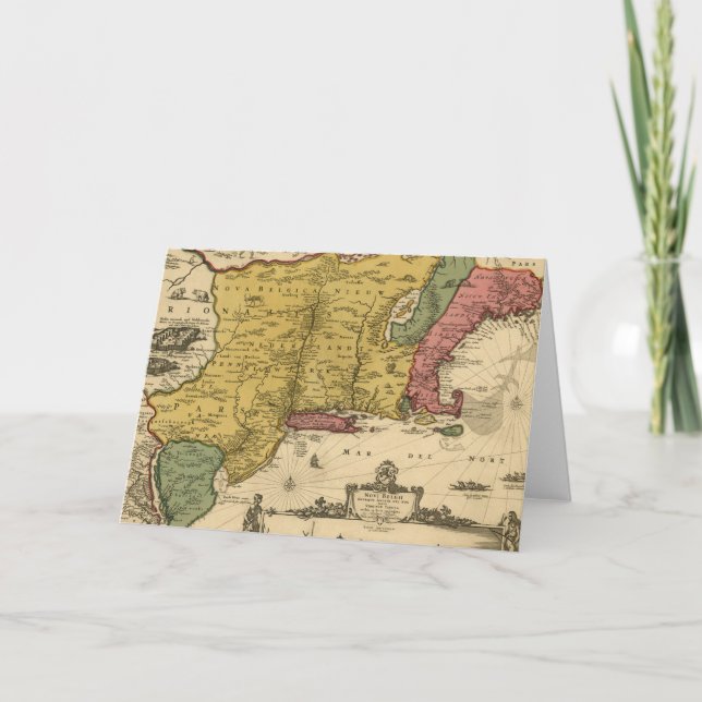 Cartão Mapa 1685 - Nova Bélgica, O Novo Mundo, Nova Ingla (Frente)