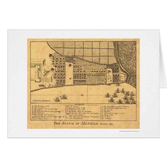 Cartão Mapa 1762 do ataque de Manila Filipinas (Frente Horizontal)